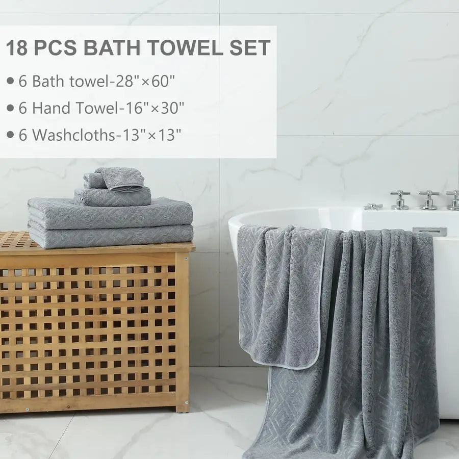 18Piece Bath Towel Set, Include 6 Bath Towel Sheets, 6 Hand Towels and 6 Washcloths Highly Absorbent Quick Dry 100 Microfiber