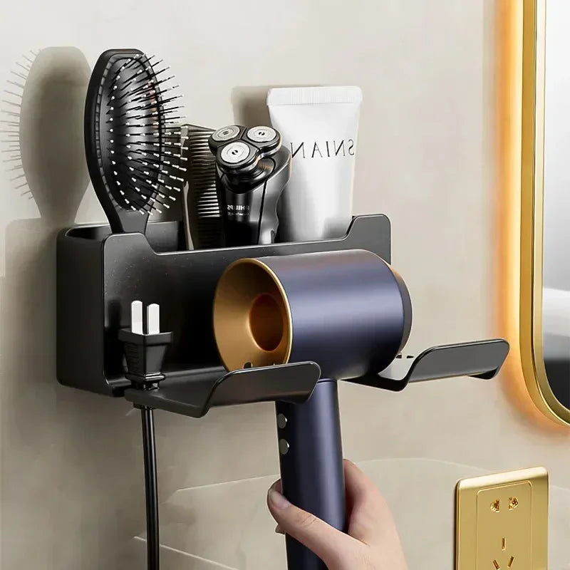 Wall-Mount Hair Dryer Holder with Suction Cup, Rustproof Bathroom Organizer for Hairdryers & Straighteners