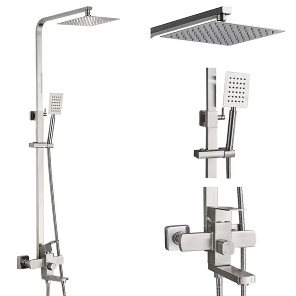 Black Luxury Bathroom Shower Faucet Wall Mounted Swivel Spout Shower Set Square Rainfall Water Tap Mixer System Hot cold Taps