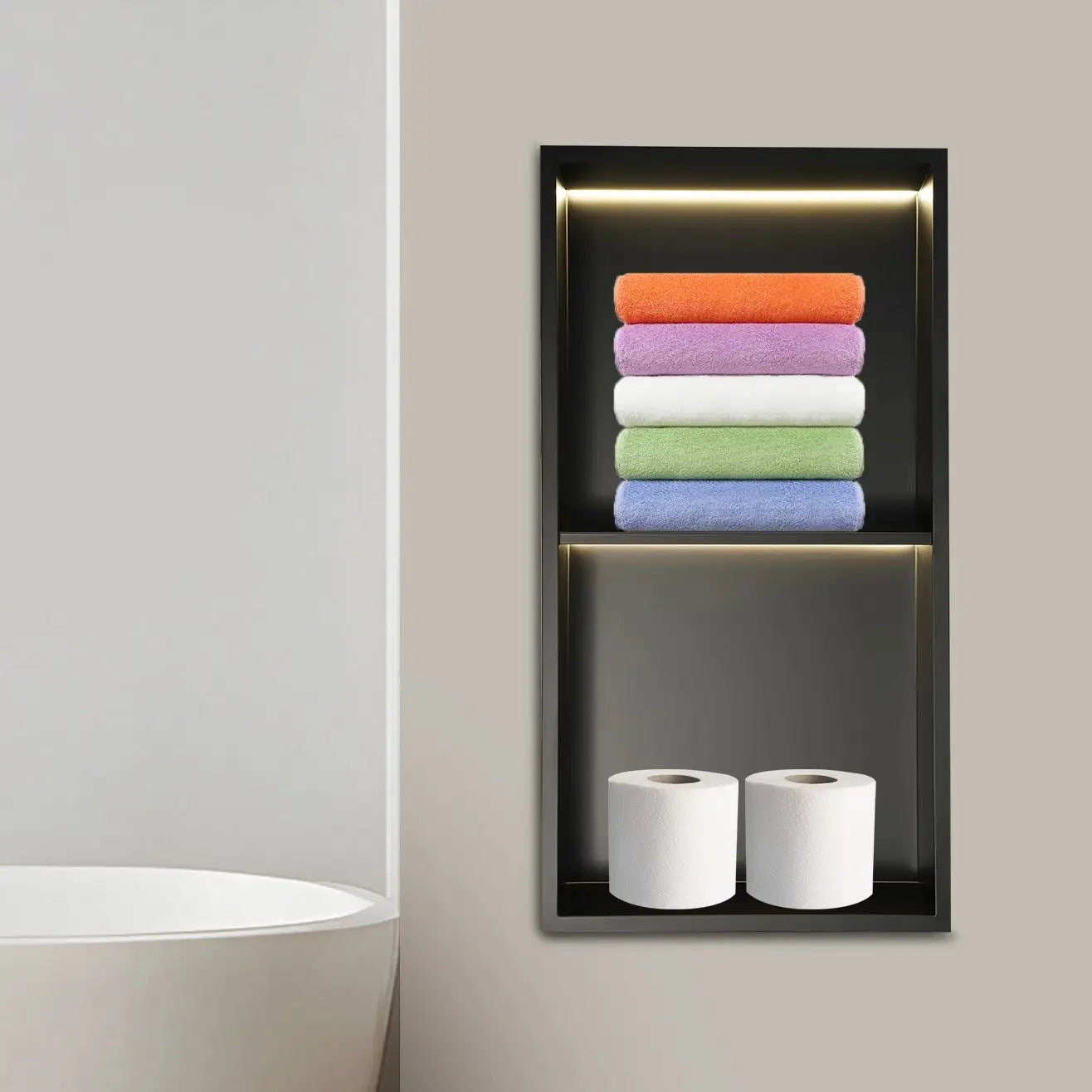 Stainless Steel Recessed Wall Niche with LED Light 2/3-Tier Bathroom Shelves Concealed Shower Niche Shelf Bbathroom Cabinet
