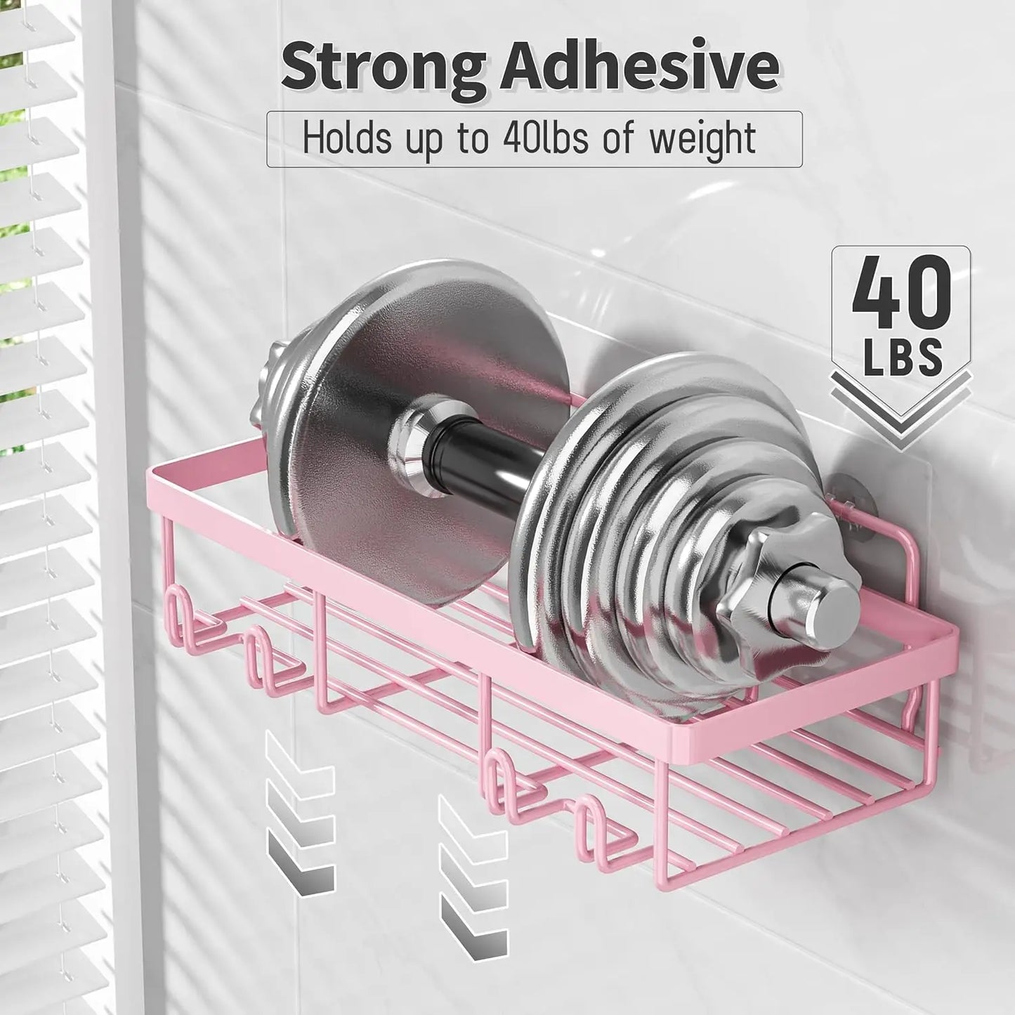 5-Pack Pink Shower Caddy Organizer, Rustproof Stainless Steel Adhesive Wall Storage for Bathroom