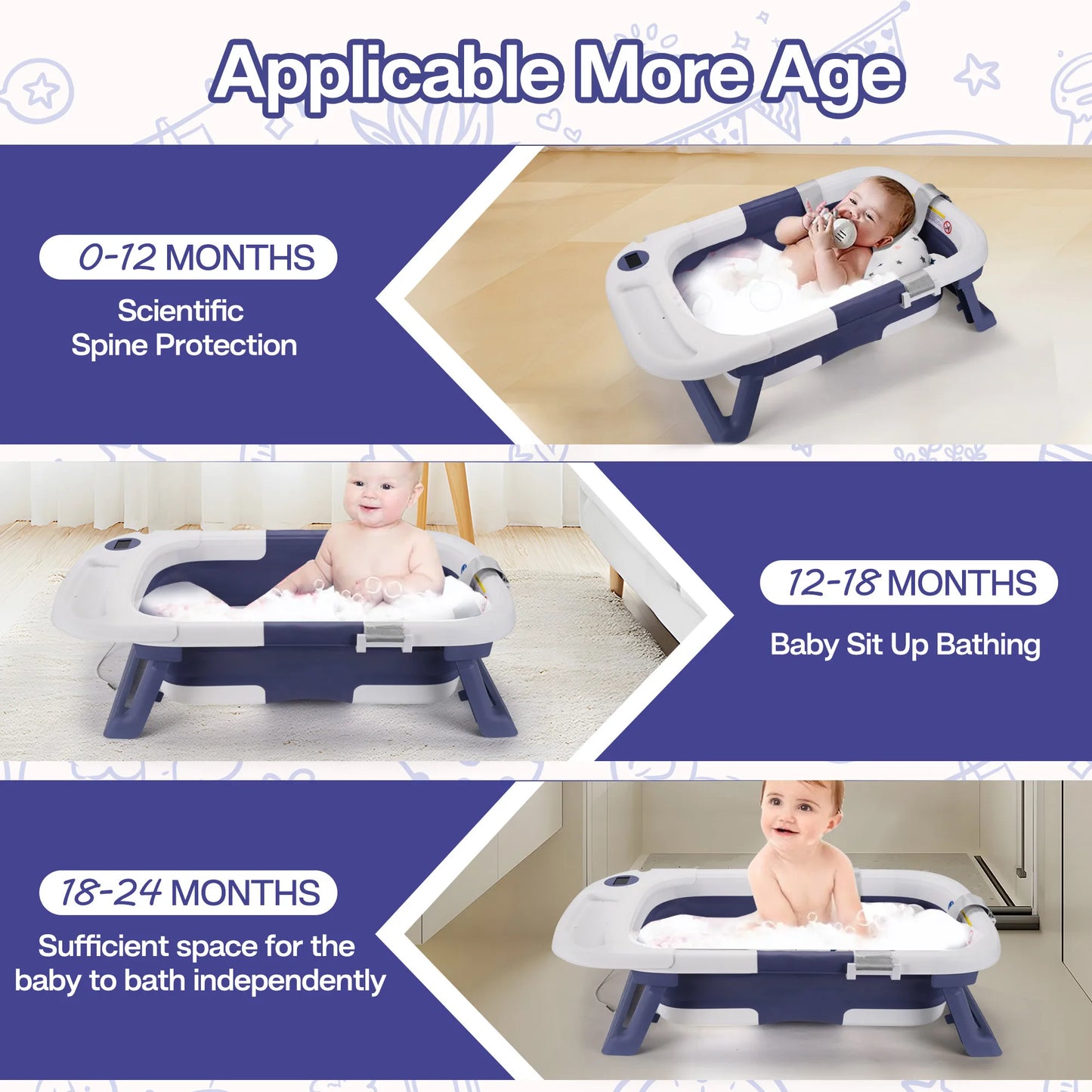 Baby Bathtub,Baby Bath Tub with Soft Cushion & Thermometer,Baby Bathtub Newborn to Toddler 0-36 Months,Portable Travel Baby Tub