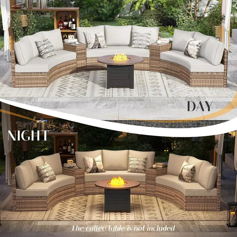 11-Piece Outdoor Wicker Sectional Sofa Set with Storage Wedge Table, Weather-Resistant for Patio, Garden, or Deck, Beige