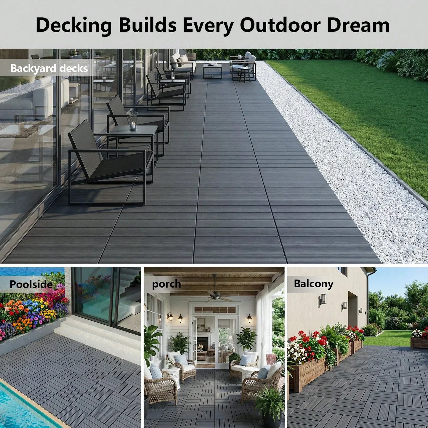 Plastic Interlocking Deck Tiles,44 Pcs 12"X12"Waterproof Outdoor Floor All Weather Use,Patio Floor Decking Tiles For Balcony Dec