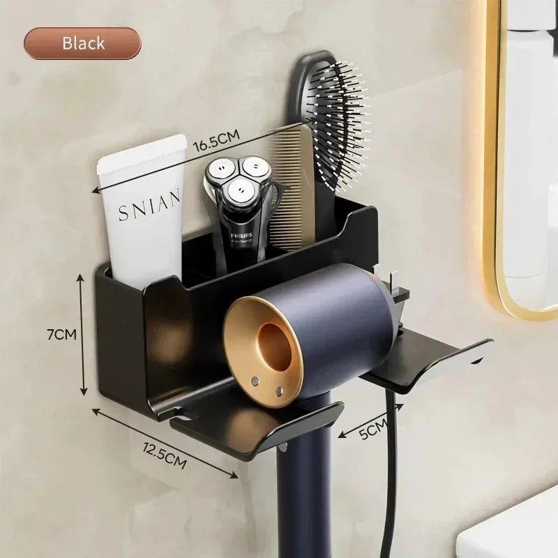 Wall-Mount Hair Dryer Holder with Suction Cup, Rustproof Bathroom Organizer for Hairdryers & Straighteners