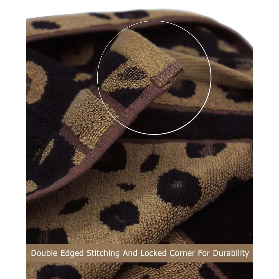 6 Piece Towel Set Animal Print Leopard Cheetah Africa Safari 100 Cotton Jacquard 2 Bath Towel, 2 Hand Towel, 2 Washcloth Soft Ab