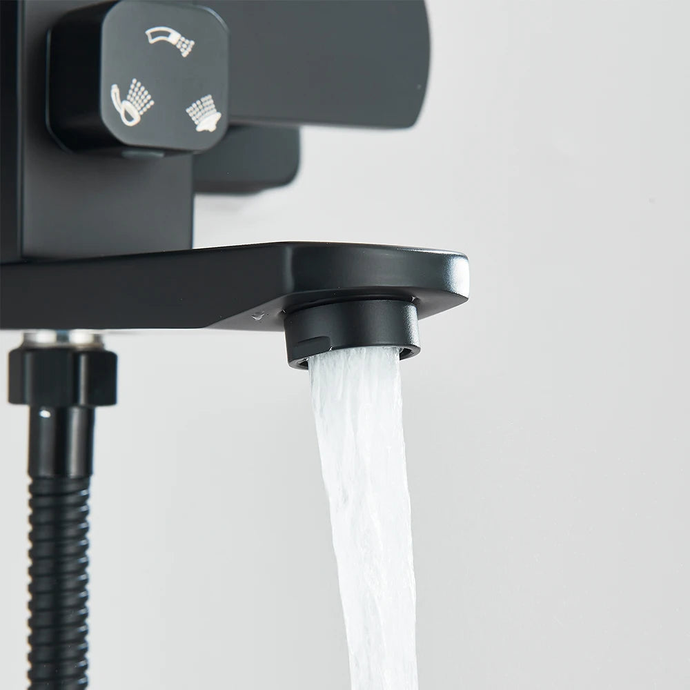 Black Luxury Bathroom Shower Faucet Wall Mounted Swivel Spout Shower Set Square Rainfall Water Tap Mixer System Hot cold Taps