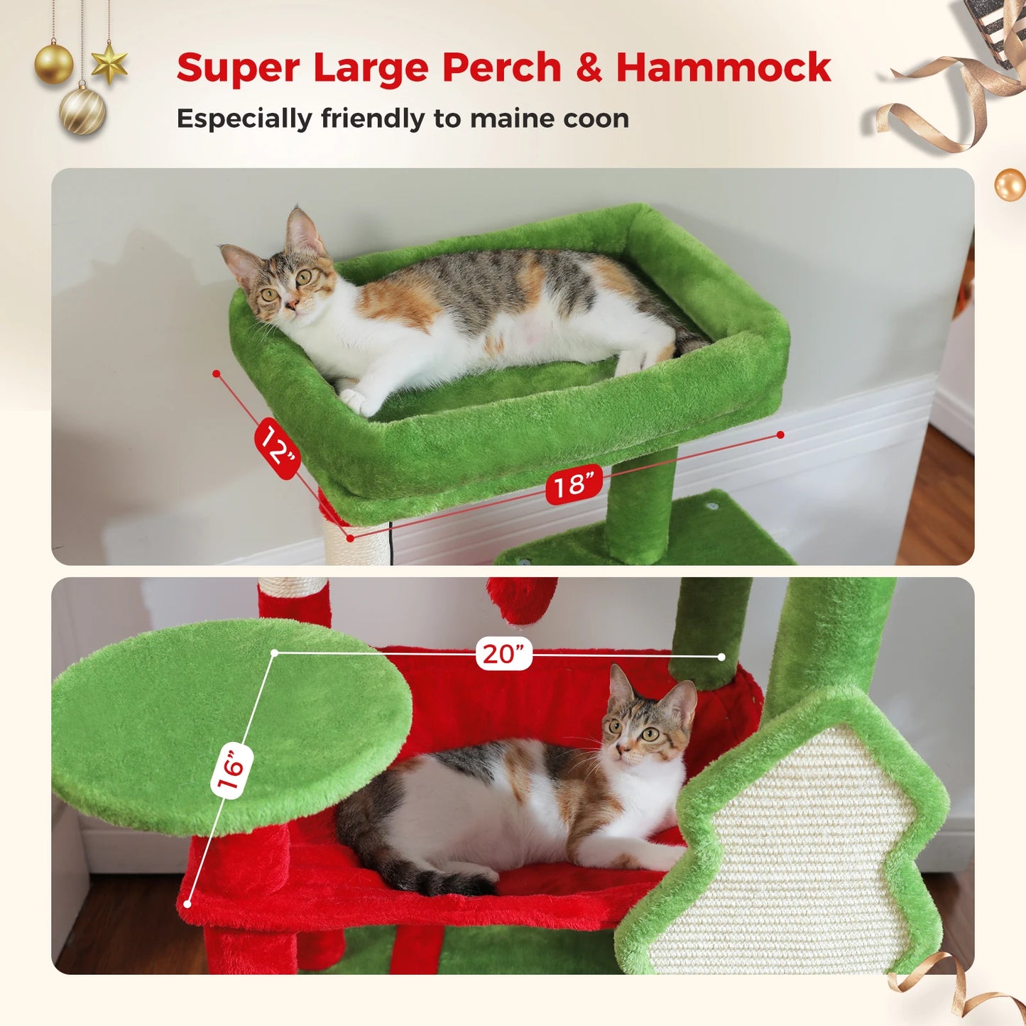 Cat Tree for Indoor Cats 5-Level Cat Tower for Large Cats with Large Hammock Sisal Covered Scratching Posts Cozy Condo Top Perch