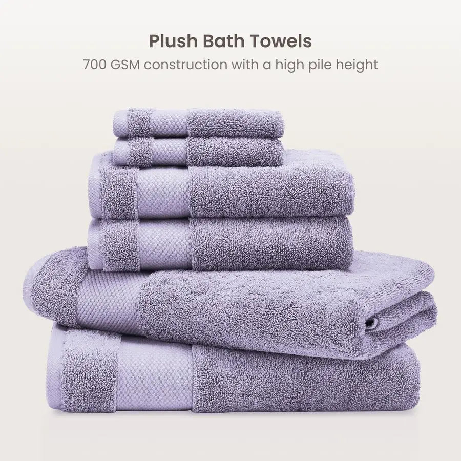 100 Organic Cotton Bath Towel Set 700 GSM Plush 6Piece Premium Towel Set GOTS Certified, 2 Bath Towels, 2 Hand Towels amp 2 Wash