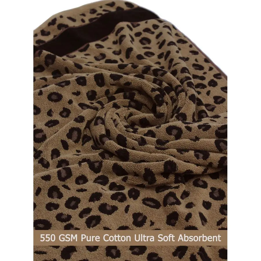 6 Piece Towel Set Animal Print Leopard Cheetah Africa Safari 100 Cotton Jacquard 2 Bath Towel, 2 Hand Towel, 2 Washcloth Soft Ab