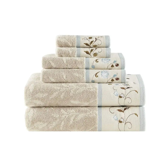 Serene 100 Cotton Bath Towel Set Luxurious Floral Decorative Towels for Bathroom Embroidered Cotton Jacquard Design Soft Highly