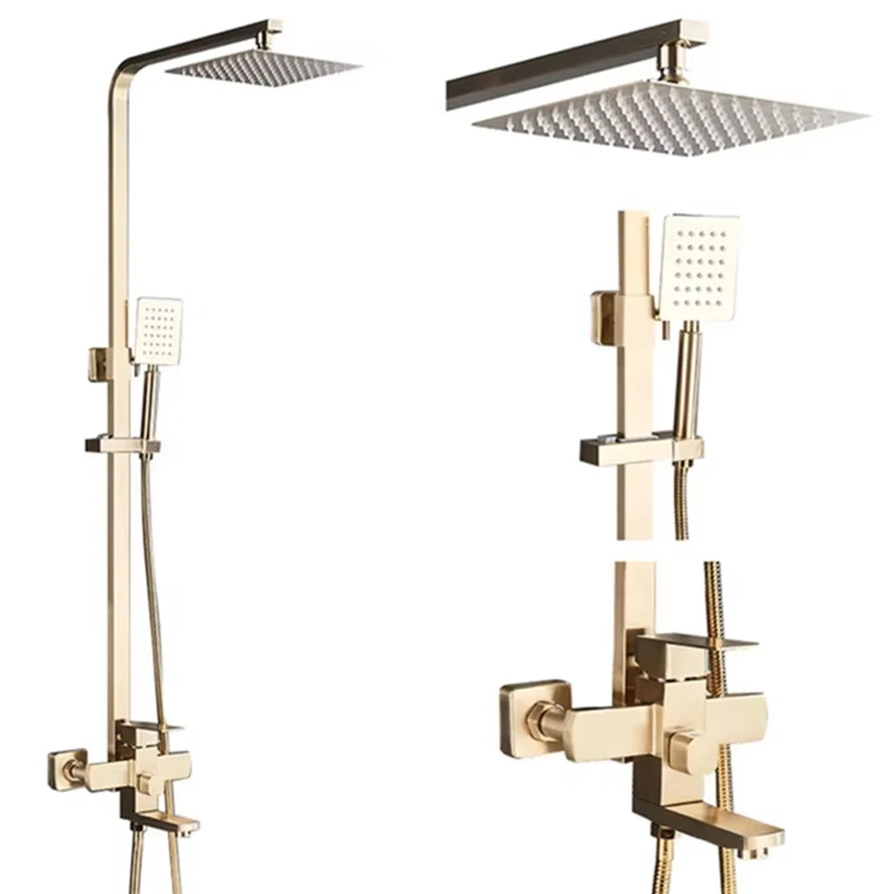 Black Luxury Bathroom Shower Faucet Wall Mounted Swivel Spout Shower Set Square Rainfall Water Tap Mixer System Hot cold Taps