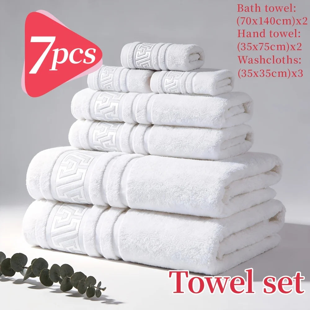 7/4pcs Bath Towel Set - Highly Absorbent & Quick-Drying, 100% Cotton, Plush Rectangular Towels For Men & Women, Non-Shedding & N