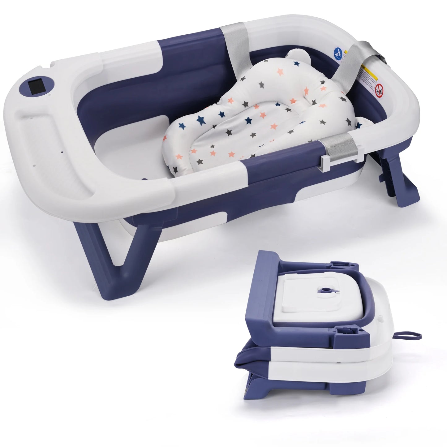 Baby Bathtub,Baby Bath Tub with Soft Cushion & Thermometer,Baby Bathtub Newborn to Toddler 0-36 Months,Portable Travel Baby Tub