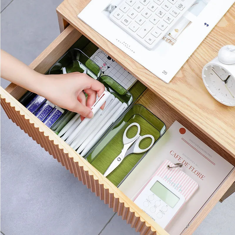 4PCS Desk Drawer Organizers Set Makeup Organizer Plastic Makeup Storage Clear Transparent Storage Box for Office Bathroom