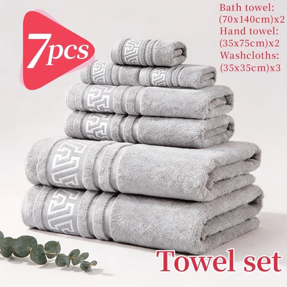 7/4pcs Bath Towel Set - Highly Absorbent & Quick-Drying, 100% Cotton, Plush Rectangular Towels For Men & Women, Non-Shedding & N