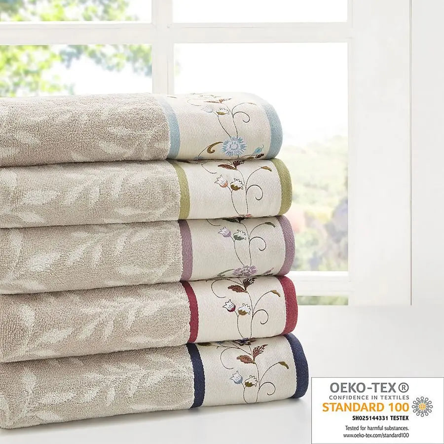 Serene 100 Cotton Bath Towel Set Luxurious Floral Decorative Towels for Bathroom Embroidered Cotton Jacquard Design Soft Highly