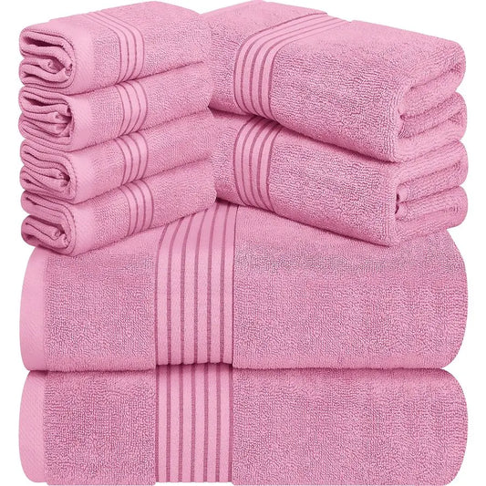 8 Piece Premium Towel Set, 2 Bath, 2 Hand, and 4 Washcloths, 100 Ring Spun Cotton, Highly Absorbent Towels for Bathroom, Sports,