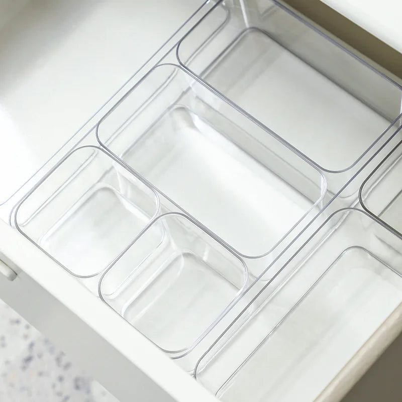 4PCS Desk Drawer Organizers Set Makeup Organizer Plastic Makeup Storage Clear Transparent Storage Box for Office Bathroom