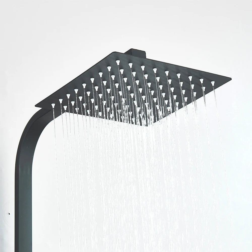 Black Luxury Bathroom Shower Faucet Wall Mounted Swivel Spout Shower Set Square Rainfall Water Tap Mixer System Hot cold Taps