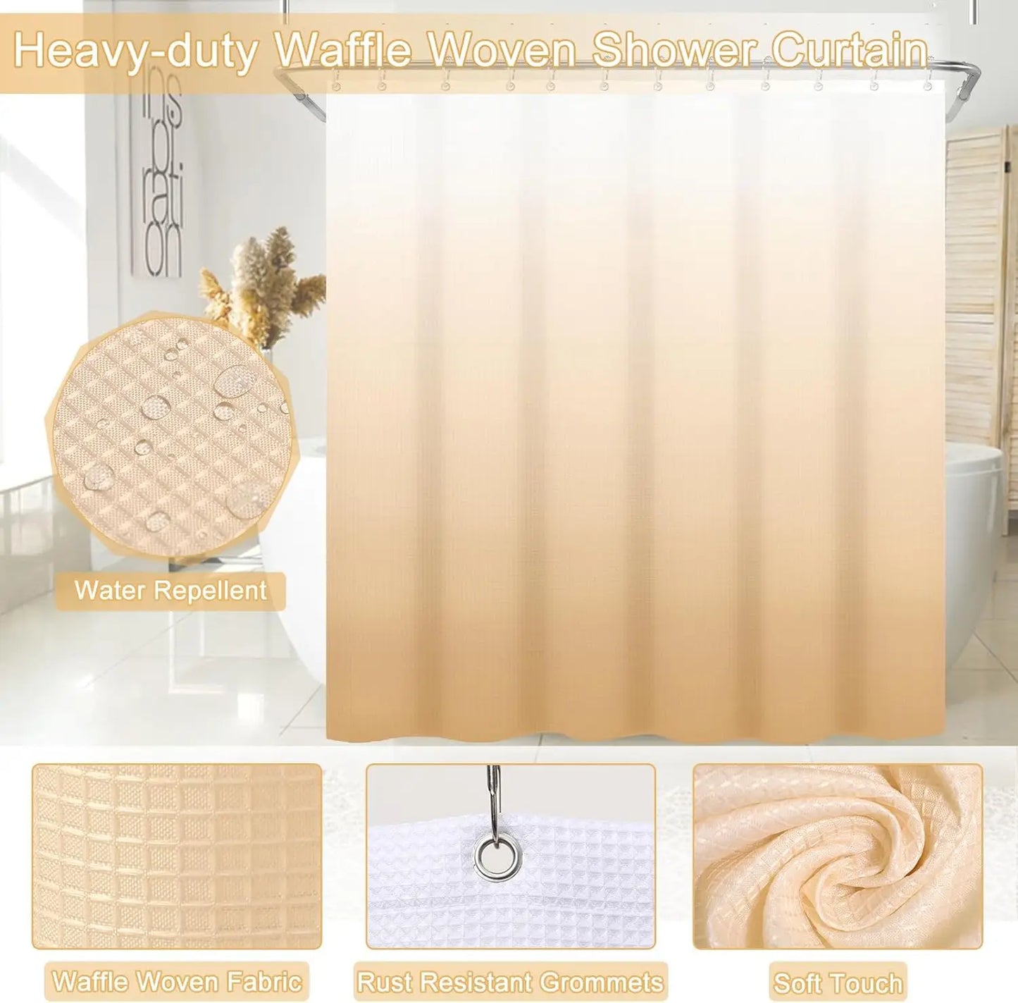 32PCS Beige Bathroom Set with Shower Curtain, Rugs & Dispensers - Modern Home Decor Accessories
