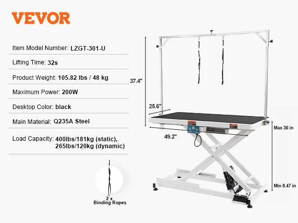 Electric Pet Grooming Table Heavy Duty Dog Grooming Arm for Large Dog Height Adjustable Grooming Station Slip Tabletop