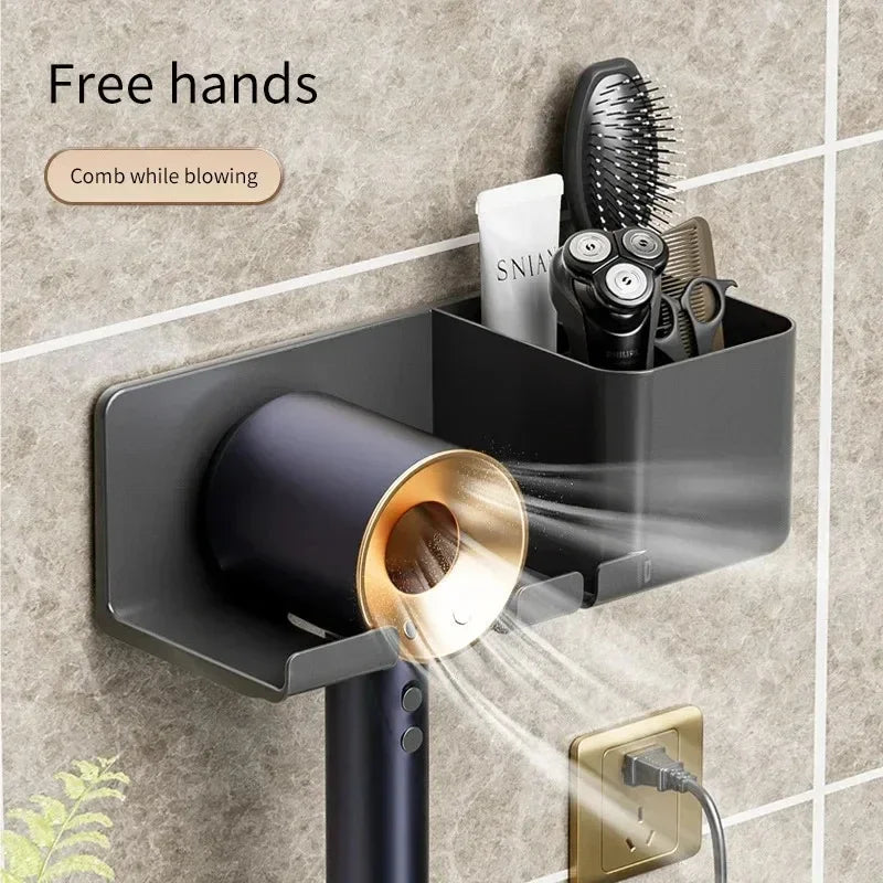 Wall-Mount Hair Dryer Holder with Suction Cup, Rustproof Bathroom Organizer for Hairdryers & Straighteners