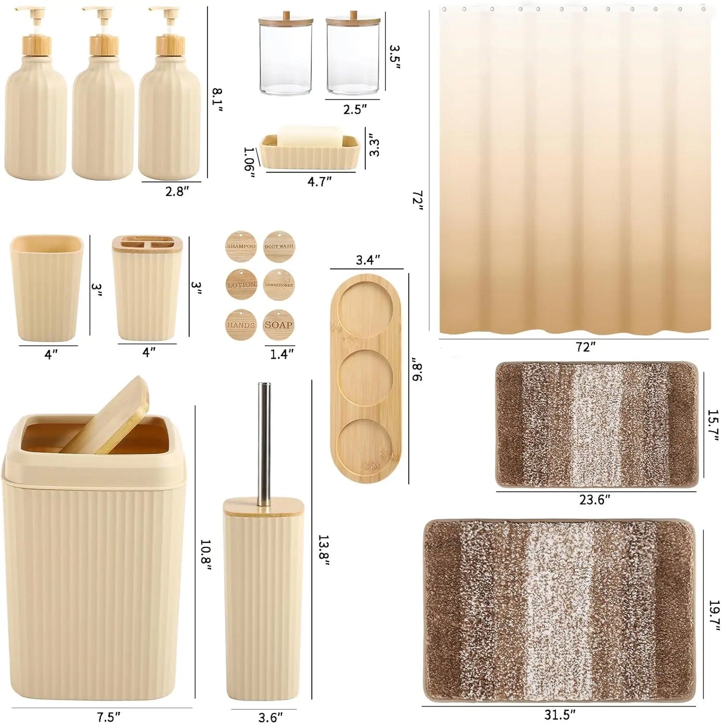 32PCS Beige Bathroom Set with Shower Curtain, Rugs & Dispensers - Modern Home Decor Accessories