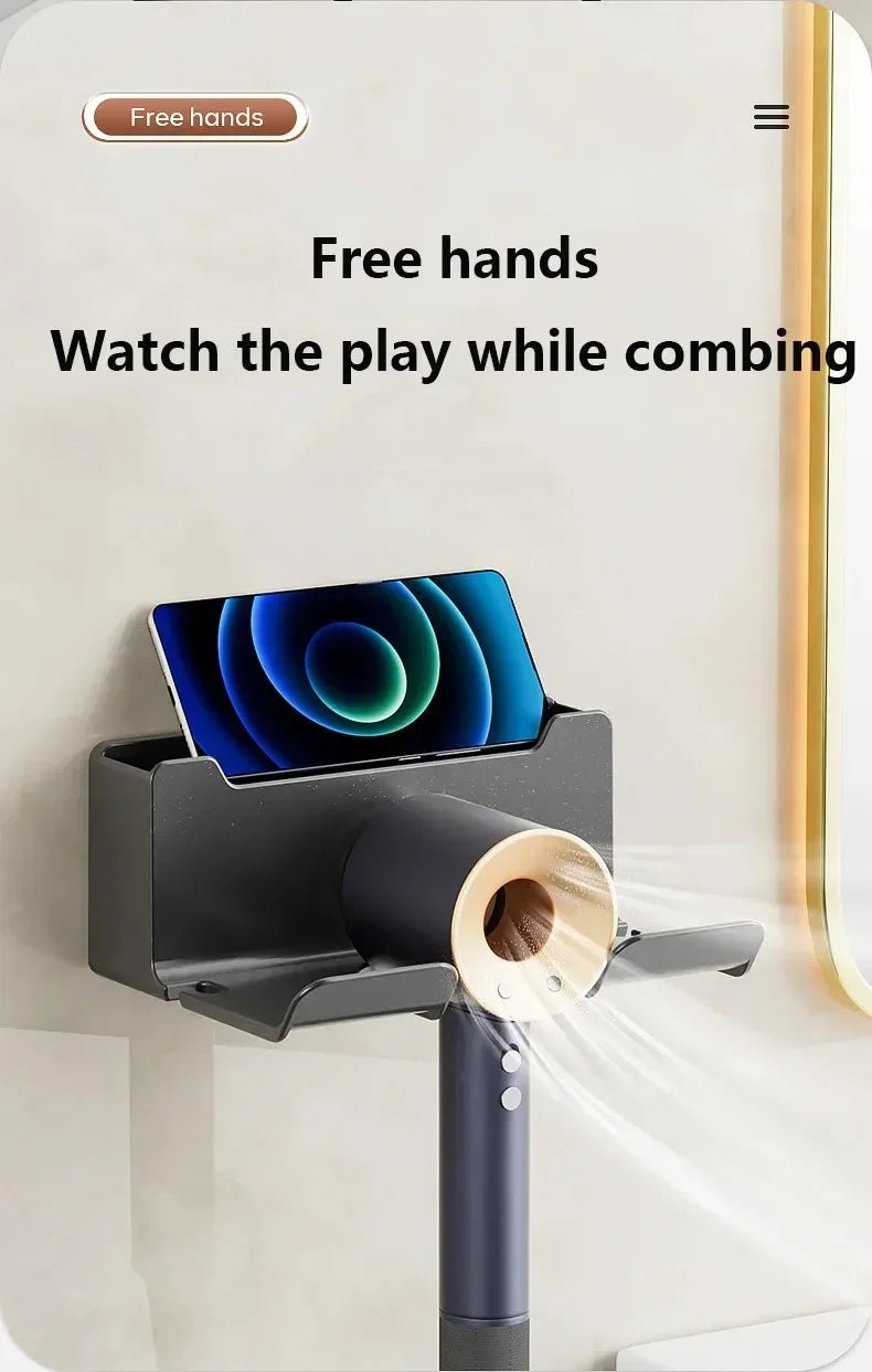 Wall-Mount Hair Dryer Holder with Suction Cup, Rustproof Bathroom Organizer for Hairdryers & Straighteners