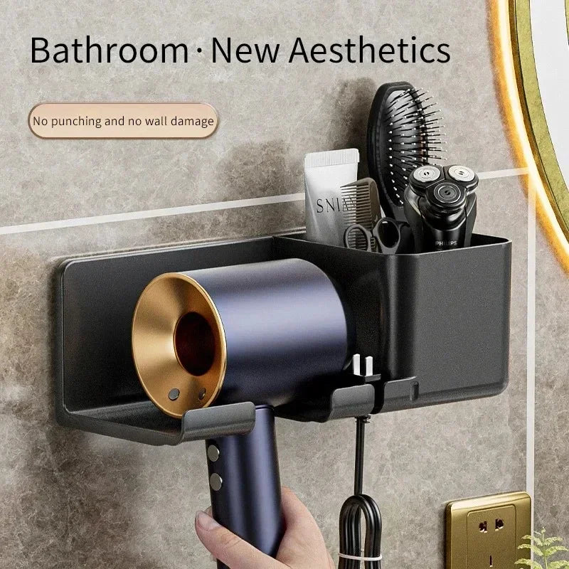 Wall-Mount Hair Dryer Holder with Suction Cup, Rustproof Bathroom Organizer for Hairdryers & Straighteners