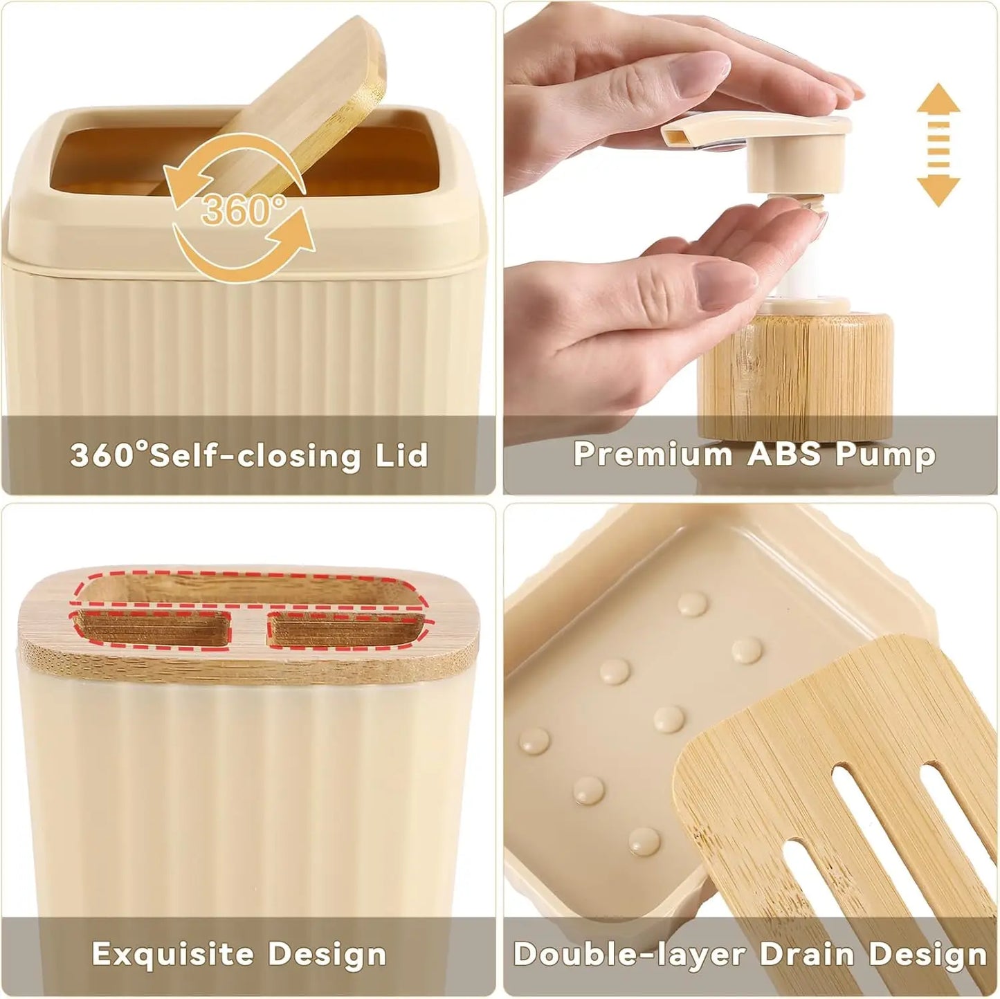 32PCS Beige Bathroom Set with Shower Curtain, Rugs & Dispensers - Modern Home Decor Accessories